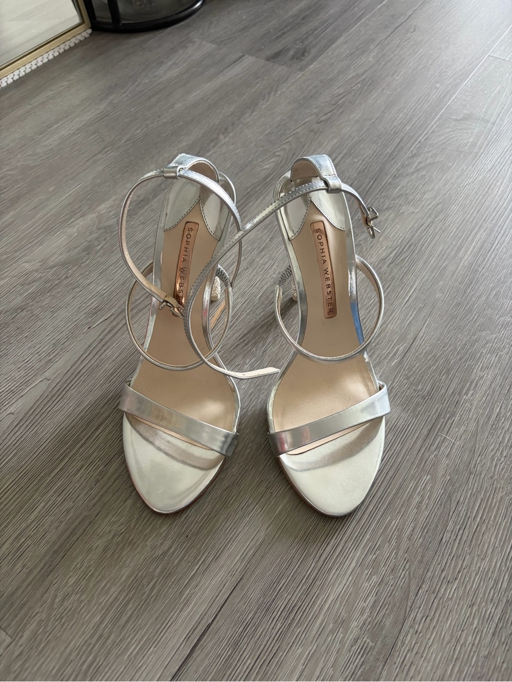 Sophia Webster Silver Metallic Strappy Stiletto Sandals